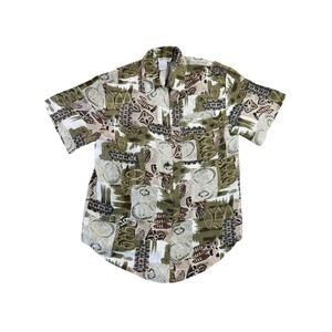 TESS Vintage 100% Silk Abstract Print Short Sleeve Button Down Shirt Luxe Size M